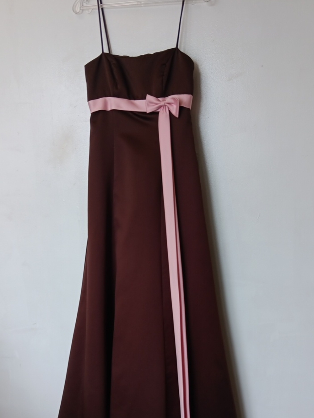 Alfred Angelo Brown Maxi Dress with Pink Sash